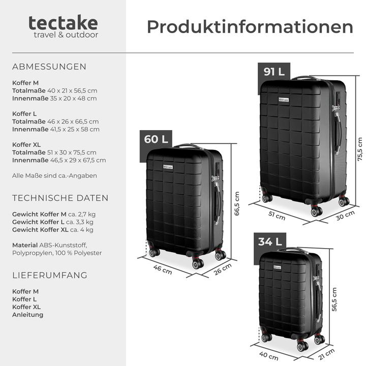 Image du produit tectake Jeu de 3 trolleys (98 l, M (50 - 90l), L (90 - 115l))