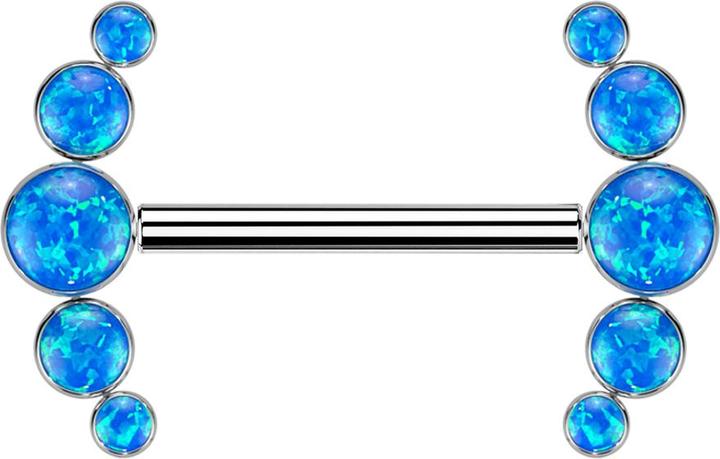 Star Piercing Threadless Barbell silber front fünf Opale blau (Titan G23, ohne Messing)