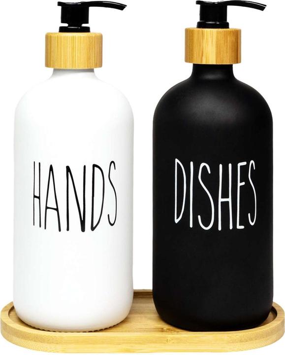 Actual product image Intirilife Soap dispenser set with bamboo tray 500 ml (3 pcs)