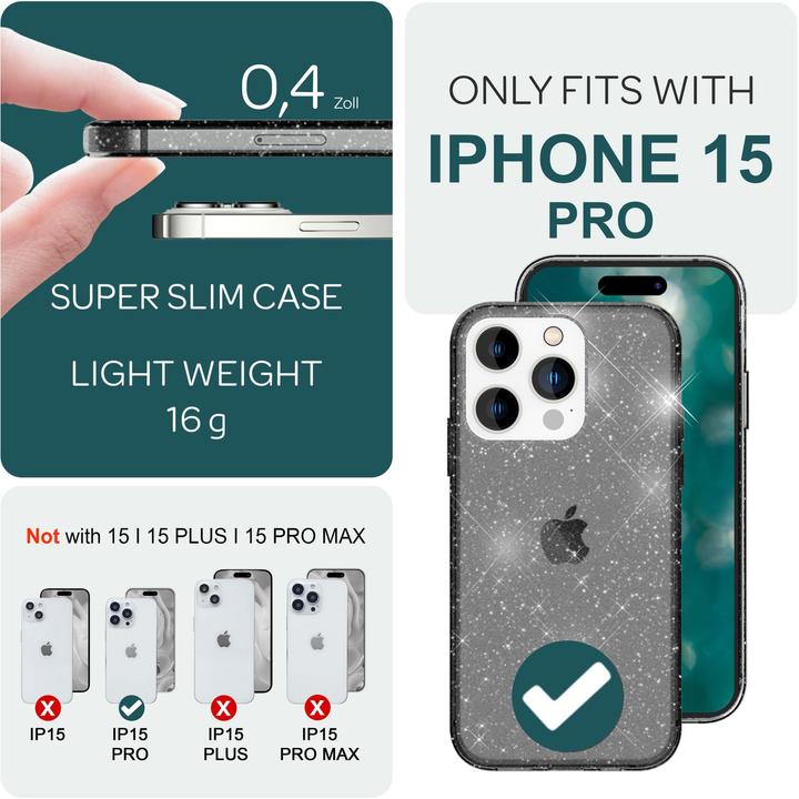 Actual product image Nalia Clear glitter silicone cover (Apple iPhone 15 Pro)