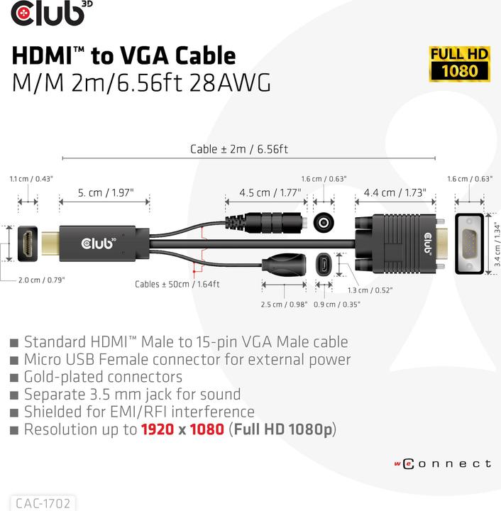 Immagine prodotto Club 3D Cavo Club3D HDMI+Micro USB Jack > VGA+ St/Bu (2 m, HDMI)