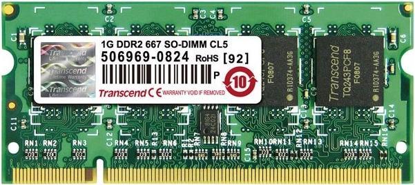 Actual product image Transcend JetRam 128Mx64 DDR2-667 CL5 (Bulk) (1 x 1GB, 667 MHz, DDR2-RAM, SO-DIMM)