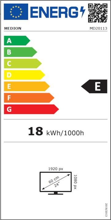 Energie-Label Medion LIFE® E12421 (MD 20113) LCD-TV 59,9 cm (24") Full HD Display, HD Triple Tuner, integrierter Mediapl (24", LCD)