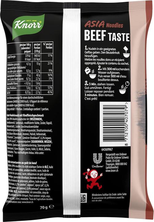 Immagine prodotto Knorr Asia Noodles Beef Taste bustina, spuntino asiatico di noodles istantanei, preparato in soli 3 minuti (70 g)
