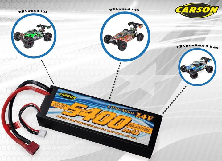 Produktbild Carson 7,4V/5400mAh 60C LiPO Race Akku T-Pl. HC (7.40 V, 5400 mAh)