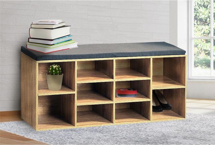 Actual product image HTI-Living Garderobenbank mit 10 Fächern inkl. Sitzkissen Sonoma (104 x 48 x 30 cm)