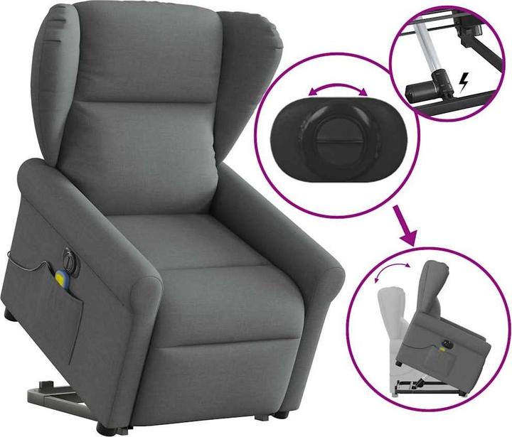 Produktbild VidaXL Elektrischer Massagesessel mit Aufstehhilfe Dunkelgrau Stoff