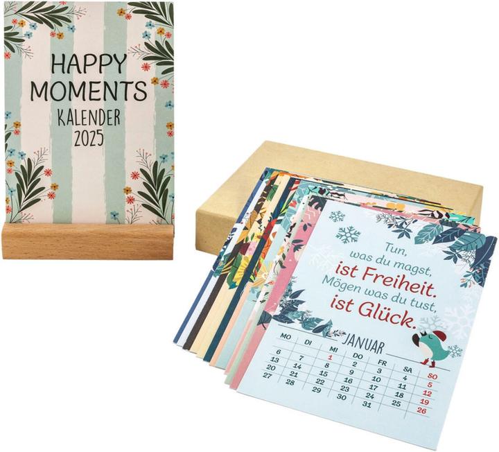 Produktbild Tischkalender "Happy Moments" mit Holzaufsteller 2025 (11 x 15.5 cm, Deutsch)