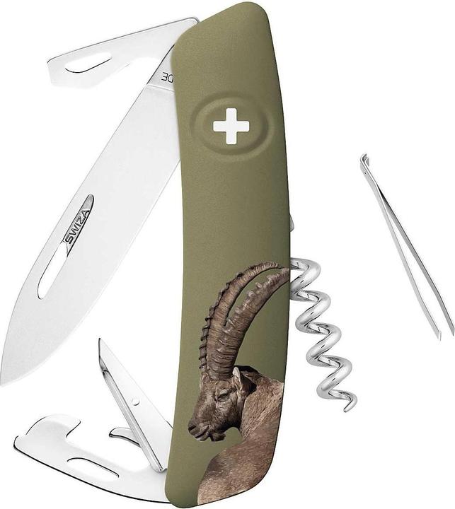Actual product image Swiza Swiss knife, 440 steel, safety lock, 12 functions, olive-coloured anti-slip s