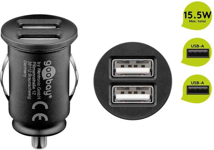 Image du produit Goobay Chargeur de voiture USB double 3,1A