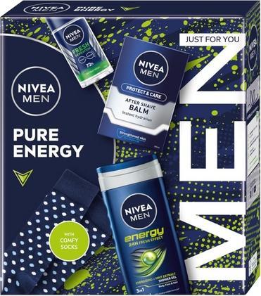 Produktbild Nivea Men Set Pure Energy Antitranspirant Roll-On 50ml, Duschgel 250ml, After Shave Balsam 100ml, Socken (Rasierset)