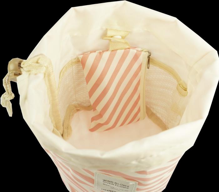 Beauty Reise Beutel, rosa/weiss gestreift, leer