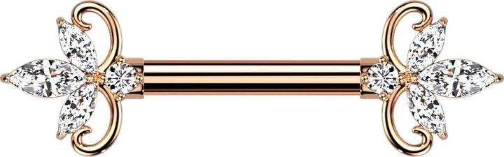 Produktbild Star Piercing Barbell rosegold doppel Herz Kristalle silber (Chirurgenstahl 316L, Messing)