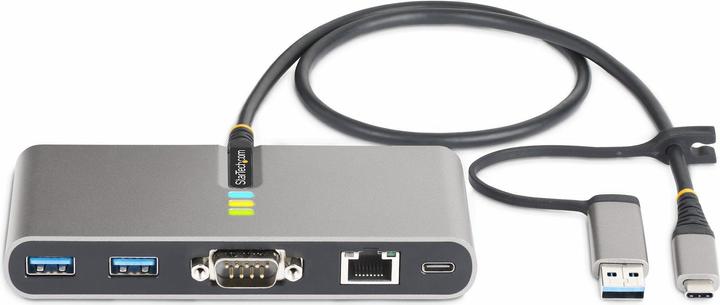 Actual product image StarTech com 2-Port USB-C Hub with Ethernet and RS-232, Attached USB-C to USB-A Dongle, 100W PD Pass (USB-C, 2 Ports)