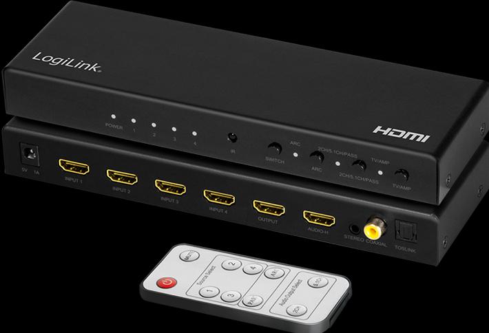 Produktbild LogiLink HDMI-Switch, 4x1-Port, 4K/60 Hz, HDCP, HDR, ARC, Audio-Extract, RC
