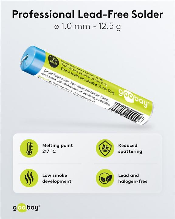 Image du produit Goobay Étain de soudure professionnel sans plomb, ø 1,0 mm, 12,5 g (Souder)