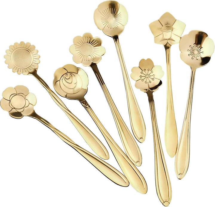 JTI 8x Dessertlöffel, Blumen - Gold (8 Stück, Löffel)
