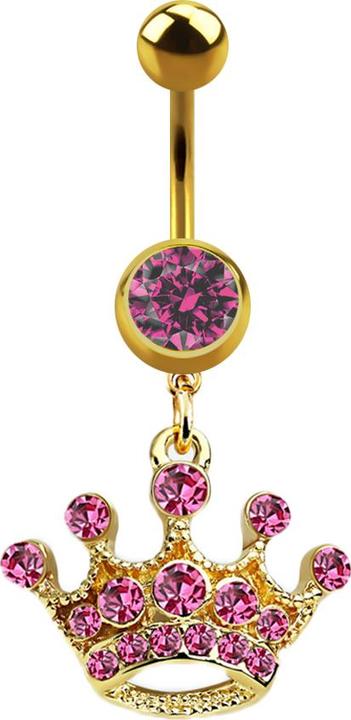 Produktbild Star Piercing Banane vergoldet mit Anhänger Krone pink (Chirurgenstahl 316L, ohne Messing)