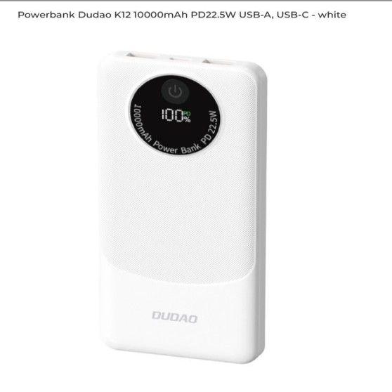 Dudao K12 powerbank 10000mAh 22.5W White (10000 mAh, 22.50 W, 22.50 Wh)