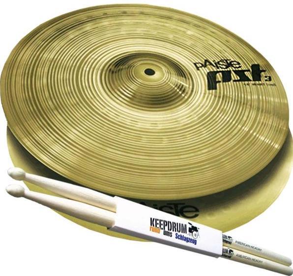 Paiste PST3 13 inch hi-hat cymbal with drumsticks (13", Cymbal)