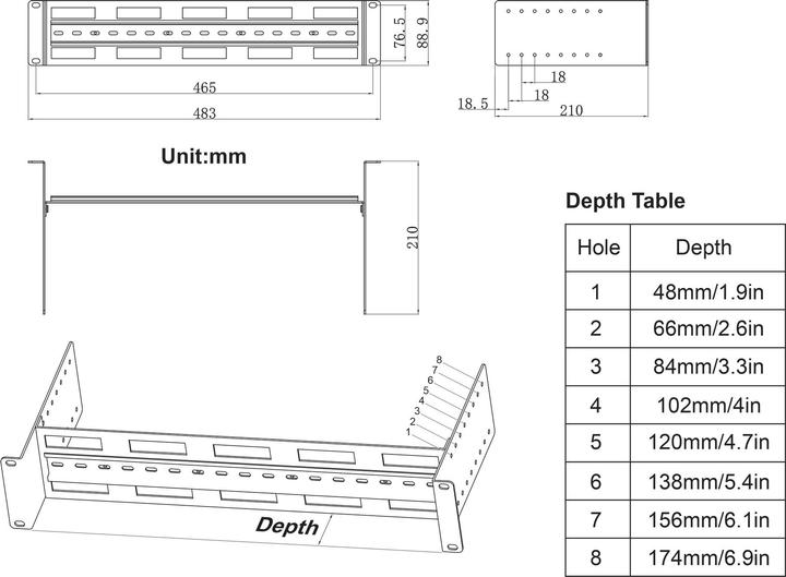 Produktbild Intellinet Tiefenverstellbarer 19"DIN-Hutschienenträger 2HE