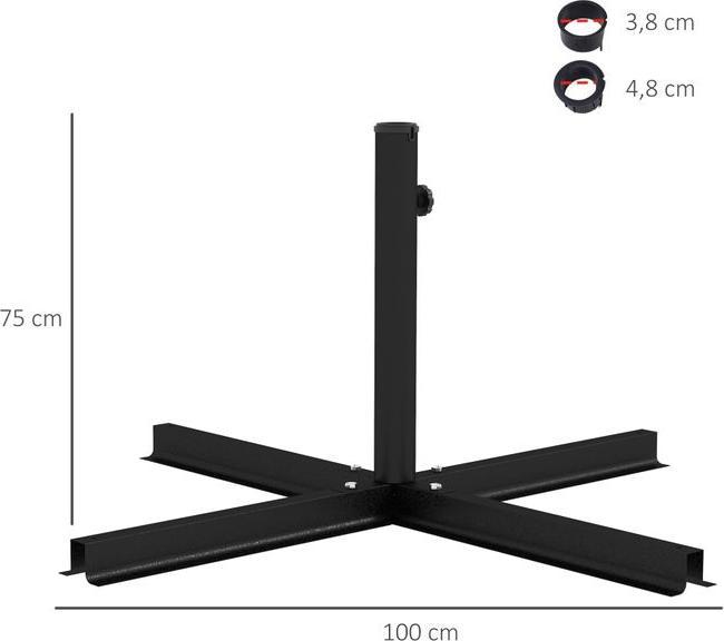 Produktbild Swisshandel24 Kreuzständer 4 kg Ø38 bis 48 mm, für Ampelschirm, Metall, Schwarz 100 x 100 x 75 cm