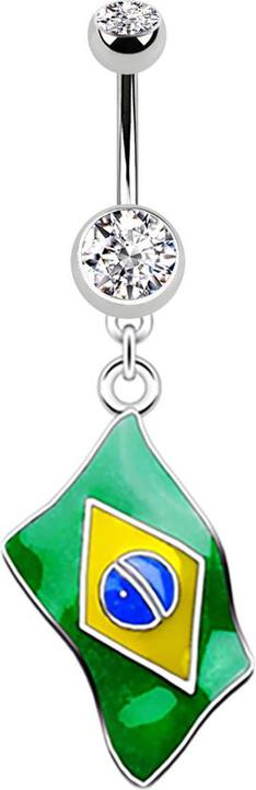 Immagine prodotto Star Piercing Banane silber mit Anhänger Flagge Brasilien (senza ottone, Acciaio chirurgico 316L)