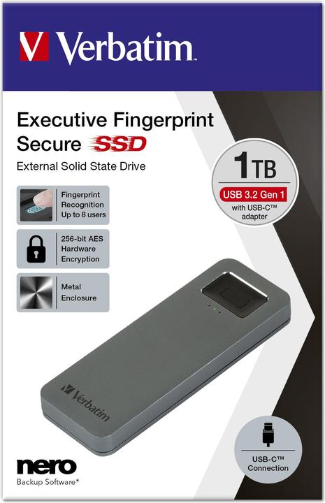Image du produit Verbatim Fingerprint Secure SSD USB 3.2 Gen 1 USB-C 1TB (1000 Go)