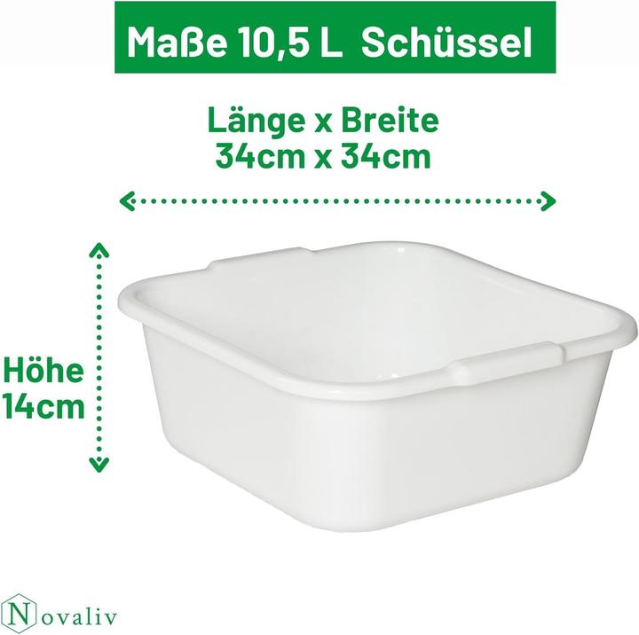 Novaliv 4x Spülschüssel eckig 10,5L, 34x34 cm, Weiss, BPA-frei Spülmaschinenfest Ideal für Küche und