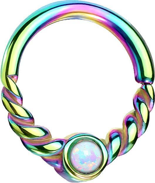 Star Piercing Micro Piercing Ring farbig halb geflochten mit Opal weiss (Chirurgenstahl 316L, ohne Messing)