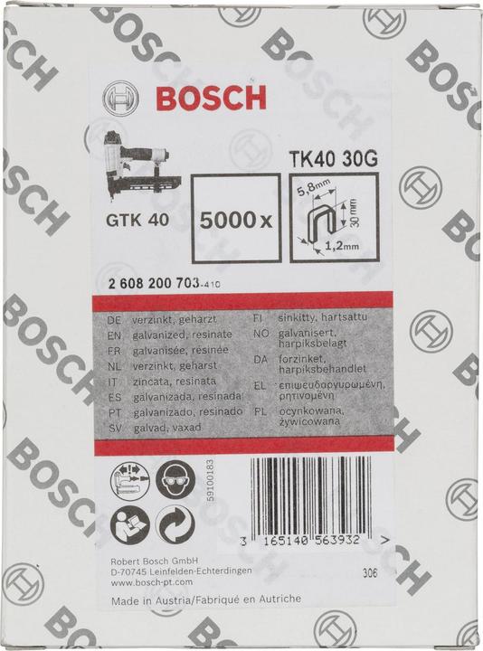 Produktbild Bosch Professional Zubehör Schmalrückenklammer TK40 30G, 5,8 mm, 1,2 mm, 30 mm, verzinkt