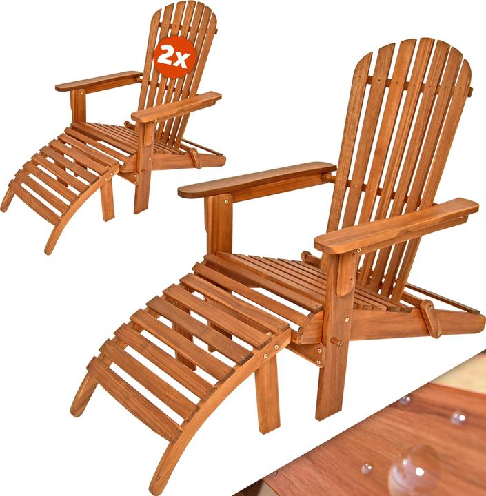 Image du produit Casaria Chaise longue Adirondack Lot de 2 Repose-pieds