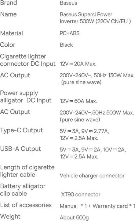 Immagine prodotto Baseus Inverter di potenza Super Si (12V, 2.40 A)