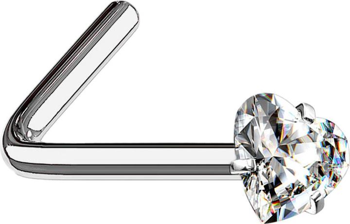 Produktbild Star Piercing Nasenstecker gewinkelt silber Kristallherz silber gefasst (ohne Messing, Titan G23)