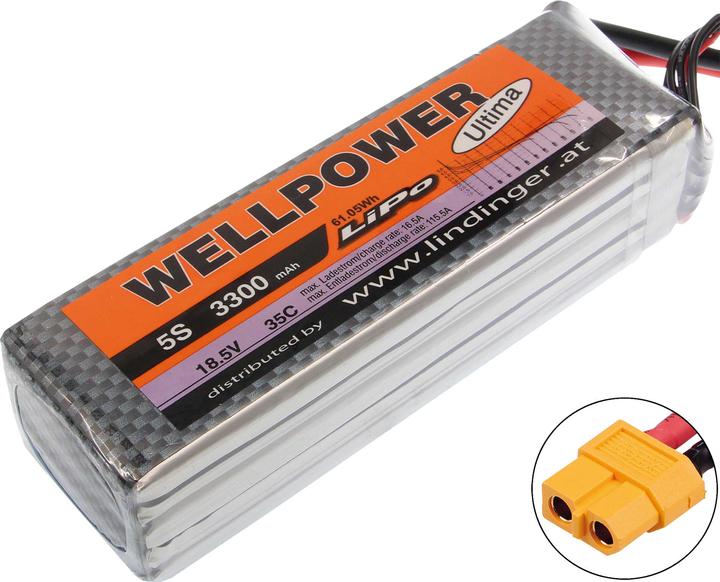 Immagine prodotto Wellpower batteria lipo ultima 3300 mah / 18,5 volt 5s 35/70c ch5/8 xt-60 (18.50 V, 3300 mAh)