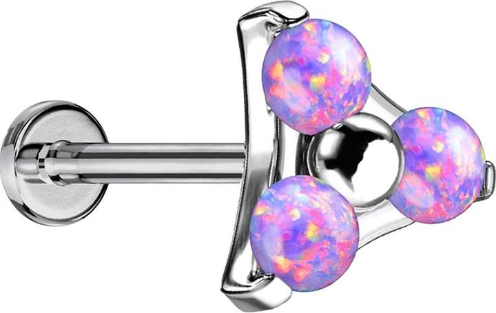Star Piercing Micro Threadless Labret silber Dreieck drei Opale violett (Titan G23, ohne Messing)