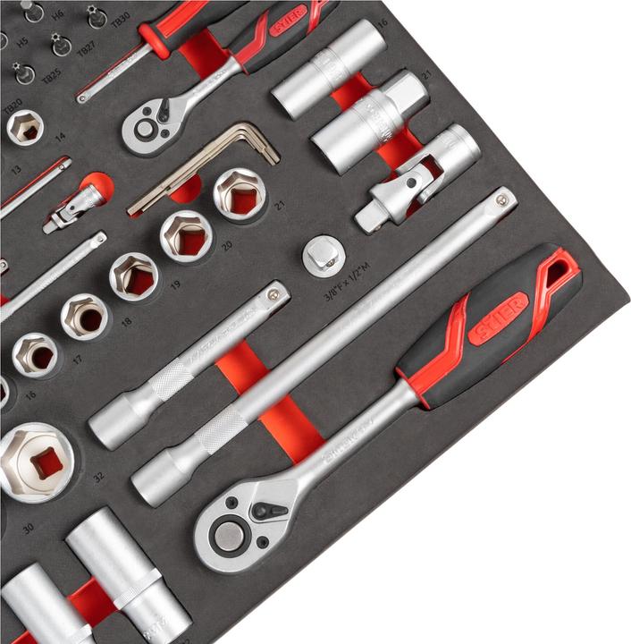 Actual product image Stier Socket spanner set, 1/4 and 1/2 inch, 92-piece, in soft foam insert (EVA) (1/4")