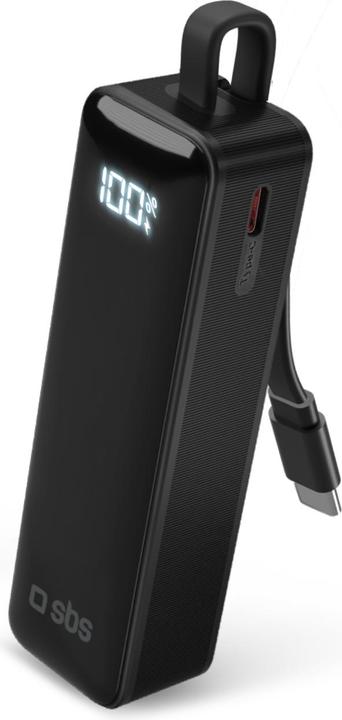 SBS 5000 mAh-Powerbank mit integriertem USB-C Kabel und Display (5000 mAh, 10 W)