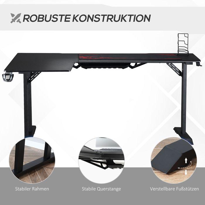 Actual product image Swisshandel24 Gaming table Desk L-shaped with headphone hook Cup holder MDF metal Black+Red 168x
