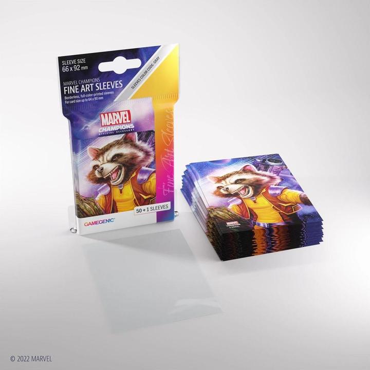 Actual product image Gamegenic Marvel Champions FINE ART Sleeves - Rocket Raccoon (Single Pack)