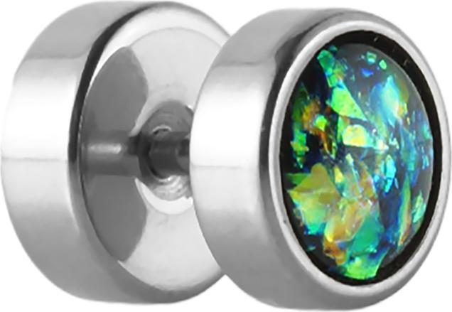 Star Piercing Fake Plug silber mit Opal Glitter grün (Chirurgenstahl 316L, ohne Messing)
