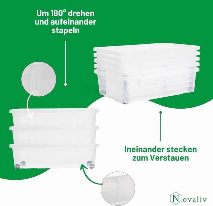 Actual product image Novaliv Unterbett Aufbewahrungsbox mit Rollen Deckel 28L Anthrazit Nestbar stapelbare Clipverschluss (28 l)