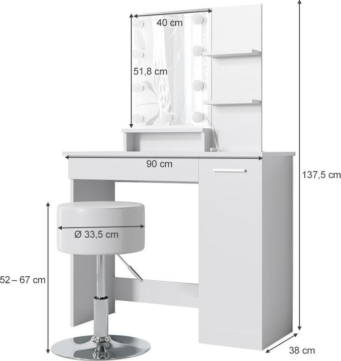 Actual product image Vicco Julia with stool and lighting (90 x 38 x 138 cm)