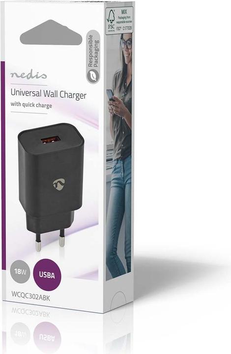Produktbild Nedis Netzladegerät 18 W 1.5 2.0 3.0 A - Anzahl der Ausgänge: 1, USB-A, Kein Kabel im Lieferumfang e (18 W)