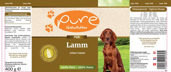 Immagine prodotto Pure Naturfutter Menu per cani PUR carne di agnello in scatola (Adulto, 1 pz., 400 g)