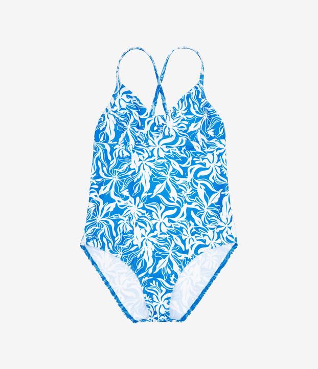 Image du produit Olaian Maillot de bain une pièce surf bretelles croisées Fille - 500 Caly bleu et blanc (10, 11, 12)