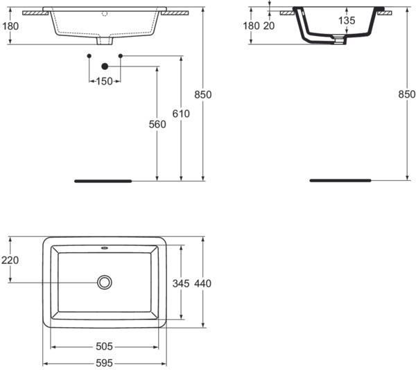 Image du produit Ideal Standard IDS Lavabo à encastrer STRADA 595x435x170mm blanc (595 mm, 430 mm)