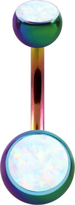 Star Piercing Banane farbig mit zwei Kugeln Opal weiss (ohne Messing, Titan G23)