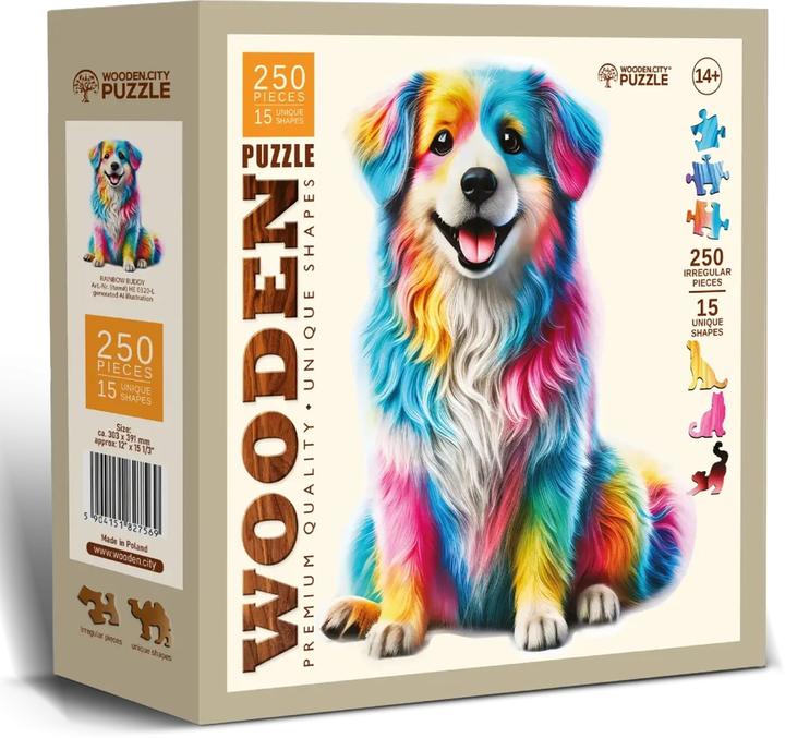 Actual product image WoodenCity WOODEN CITY Rainbow Buddy 250 Wooden Puzzle Jigsaw Puzzle with unique shapes (250 pieces)