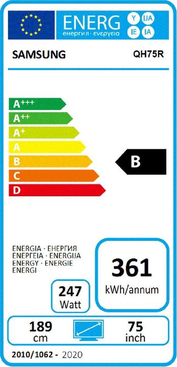 Energie-Label Samsung Public Display QH75R (3840 x 2160 Pixel, 75")